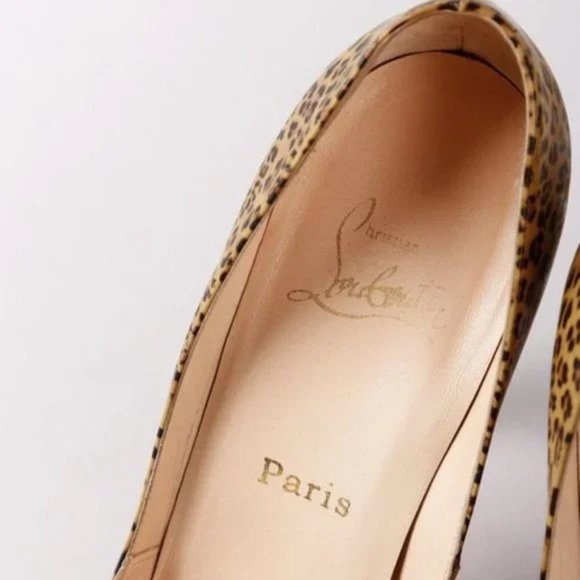 Christian Louboutin Leopard Print Patent Leather Peep Toe Heels - Picture 6 of 8